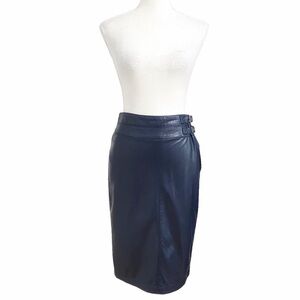 NWT SANDRA ANGELOZZI NAVY FAUX LEATHER PENCIL SKIRT